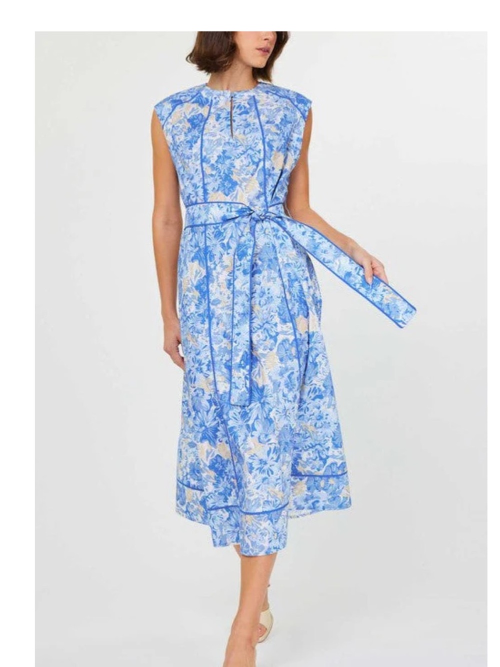 Current Air Blue and Cream Floral Dress Great for Bridal Shower, Luncheons